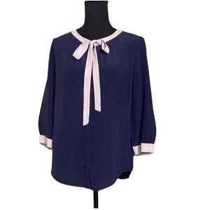 T. Babaton “Sabrina” Pussybow Silk Button Up Blouse